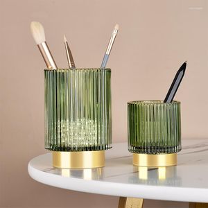 Storage Bottles Luxury Thickened Glass Bucket Large Capacity Makeup Brush Cosmetic Organizer Pen Holder Home Desktop Display Stand Decor