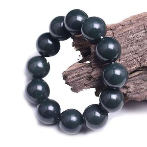 Strand pärlstavsträngar xinjiang Hetian Jade Man Green Sapphire Armband Round Buddhist Bead