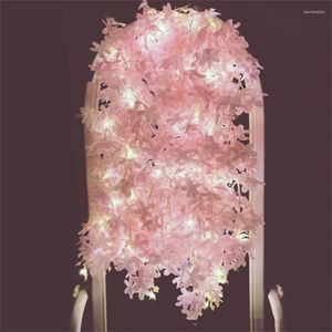 Strings Artificial Silk Cherry Blossom Hanging Vine Curtain Light 6X0.6M 100 LED Garland Fairy String For Wedding Party Wall Decor