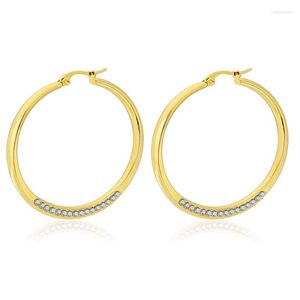 Brincos de argola MXGXFAM Titanium Steel Crytals Circle (1Pair) para jóias femininas de moda 18 K / cor de ouro branco