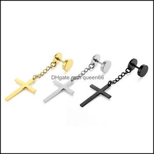 Earring Back 1 Piece Punk Gothic Stainless Steel Stud Cross Round Fake Ear Taper Dumbbell Women Men Rock Jewelry Drop Delivery Findi Dhbrm