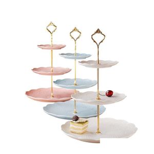 Andra servis 3 Tier Cake Plate Stand Handtaget Montering Sier Gold Wedding Party Crown Rod Drop Delivery Home Garden Dining BA DH1QN