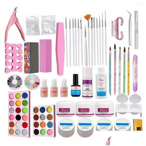Nail Art Kits 2023 Fl Kit Acrylic Liquid Powder Gel Brush Block Cutter Tips Tools Set Drop Delivery Health Beauty Dh89R