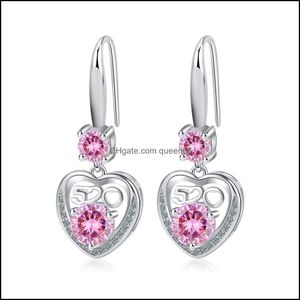 Charm S925 Stamp Sier Plated Crystal Charms Pink Blue White Zircon Earrings Long Tassel Flower Hook Type Womens Fashion Jewelry Wedd Dhakz