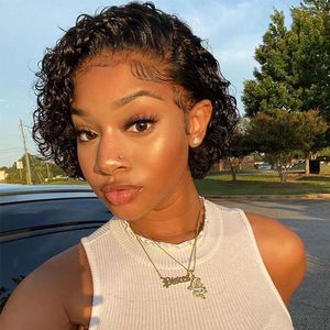 Pixie Cut Wig Short Curly Human Hair For Women 150% Density 13X1 Transparent Lace Front Remy Brazilian