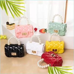 Depolama çantaları çocuklar küçük el çantası inci tote bebek çanta bayanlar moda elmas jöle olanlar crossbody mini zincir anahtar drop seli dhmkc