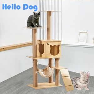 Kattmöbler Scratchers Sisal Rope Tree Scratching Toy Tower slipning Tassar bär resistenta interaktion Trätillbehör 230113