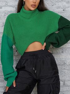 Kadınların Sweaters Blughed Chiped Chiped Örgü Başparmak Deliği Colorblock Patchwork Pullover Göbek Lantern Sleeve gevşek jumper sonbahar 230113