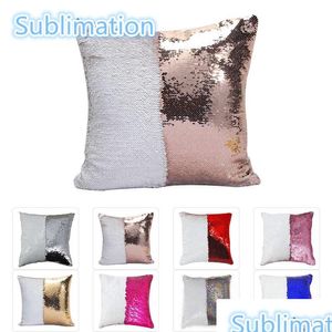 Cushion/Decorative Pillow Dhs 12 Colors Sequins Mermaid Case Cushion New Sublimation Magic Blank Cases Transfer Printing Diy Persona Dhamv