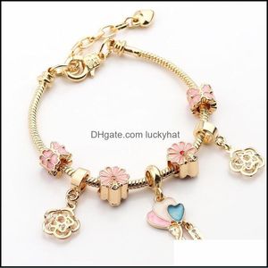 Braccialetti con ciondoli Ciondolo a cuore moda Colore oro Braccialetti fini Ruota panoramica Perline Bracciale per gioielli da donna Regalo Consegna di goccia Otjqf