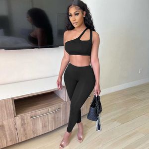 Two Piece Dress Echoine Summer Sleeveless One Shoulder Tank Top Leggings Pants Two Piece Set Tracksuit Suit Gym Fitness Skinny Sweatsuit T230113