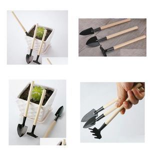Spade Shovel 3st/Set Children Mini Compact Plant Garden Hand Wood Tool Kit Rake for Gardener Drop Delivery Home Tools DHTPR