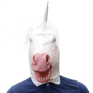 Party Masks Unicorn Horse Halloween Creepy Deluxe Novelty Costume Cosplay Prop Latex Rubber Head Full Face 230113