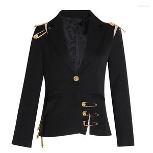 Ternos femininos Blazers pretos para mulheres Autumn Spring Roupos Hollow out pino com casaco blazer casaco de moda de lapela de lapela longa