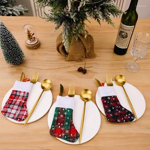 Decorazioni natalizie 2 pezzi Mini calza Stoviglie Coltello Forchetta Portaoggetti Borse Merry Party Dinner Bottiglia di vino Decorazioni natalizie