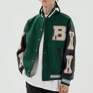 Men's Jackets Hip Hop Furry Bone Patchwork Color Block College Mens Harajuku Casual Bomber Varsity Jacket Women Baseball Coats UnisexMen's