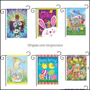 Banner Flagi New47x32cm/19x13 cala lniana dwustronna wielkanocna flaga ogrodu Królik drukowana Happy Eggs Bunny Home Out Yard Seaway Dro OT9PS