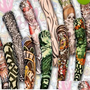 Temporary Tattoos 12Pcs Mix Elastic Fake Tattoo Sleeve 3D Art Designs Body Arm Leg Stockings Tatoo Cool Drop Delivery Health Beauty Dhbyj