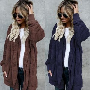 Women's Fur Faux Year Spring Teddy Bear Coat Jacket Women Fashion Open Stitch Hooded Female Long Sleeve Fuzzy 230112