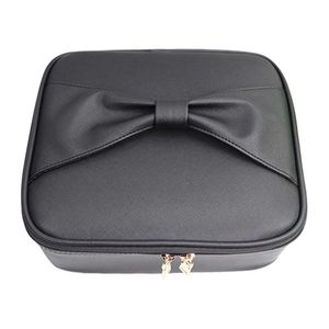 Cosmetic Bags Cases New Crisscross Pu Cosmetic Bag Pink Bowknot Double Layer Travel Storage Beauty Box 230113