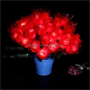 Party Decoration Led Light Up Rose Glowing Silk Flower Birthday Supplies Wedding Valentines Mothers Day Halloween Fake Flowers Drop Otkwd