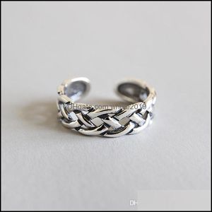 Bagues de bande Vintage tissé maille forme ouverte pour les femmes réel 925 Sterling Sier Lady prévenir l'allergie bijoux fins en gros YMR270 Drop Del Otqwo