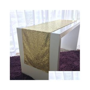 Table Runner 20Pcs 30Cmx275Cm Gold Banquet Sequin Wedding Event Party Christmas Decoration Drop Delivery Home Garden Textiles Cloths Dhhse