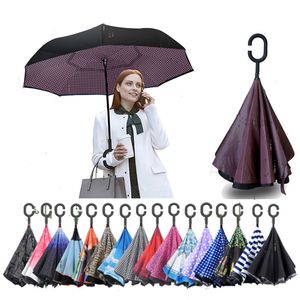 OnCourse Umbrella 1pc Folding Long Shank Double Layer Inverted Windproof Reverse CHook Male Golf s for Women 230113