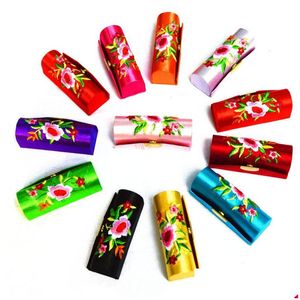 Party Favor Vintage Chinese Style Brocade Embroidered Female Lipstick Box Cosmetic Case Make Up Mirror Bridal Wedding Favors And Gif Dh7Jn