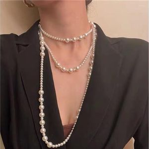 Choker Vintage Multi Layer Pearl Pärlor för kvinnor Elegant Romantisk estetisk temperament Halsband Franska lyxmodesmycken