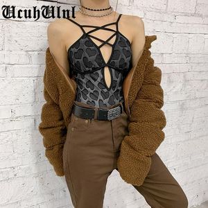 نساء القمصان harajuku مثير جوفاء خارج bodysuit القوطية عتيقة bodycon بلا أكمام شارع الشارع الشرير