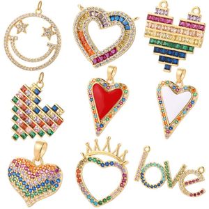 Charms lettera a cuore per gioielli che fanno forniture bohemien ciondola il braccialetto dell'orecchino della collana fai da te di cristallo placcato oro reale CZ