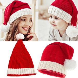 Basker familj matchande julhatt vinter varmare mamma baby stickad mössa xmas förälder-barn pom beanie santaa virkade hattar