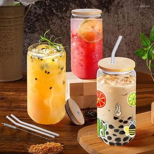 Wine Glasses 500ml Bubble Tea Glass Cup Reusable Straw With Lid For Boba Milkshake Smoothie Juice Drinking Bar Party Drinkware Mason Jar