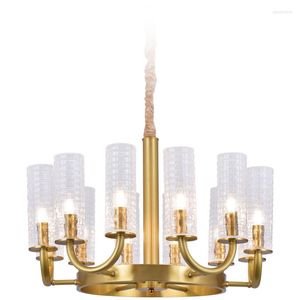 Lâmpadas pendentes pós -moderna Luz de luxo de cobre Chandelador de cristal nórdico quarto de jantar duplex edifício el