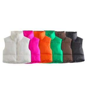 Atacado feminino inverno curto colete sólido quente sem mangas mais grosso jaqueta superior feminino algodão acolchoado casual outwear a granel 8404