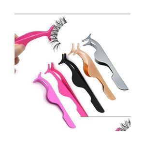 Other Health Beauty Items Rose Gold False Eyelash Tweezers 6Colors Fake Eye Lash Applicator Extension Curler Nipper Auxiliary Clip Dhdp8