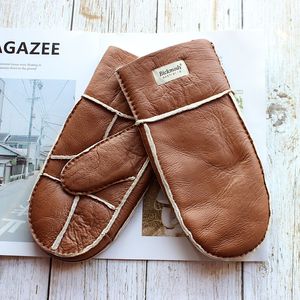 Fingerless Gloves Winter Warm Sheepskin Fur Mittens Mens Thickened Windproof and ColdProof Wool Lining Plus Fertilizer Increase Leather Gloves 230113