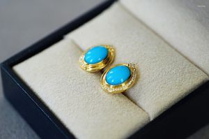 Stud Earrings Solid 18k Gold Nature Blue Turquoise 9 6.7mm Studs For Women Fine Jewelry Birthday Presents