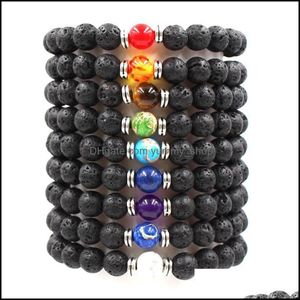 Braccialetti in pietra lavica vulcanica nera con perline 8Mm Perline Yoga Pietre naturali Stretch Diffusore di olio essenziale Bracciale Bangle Drop Deliver Otp6I