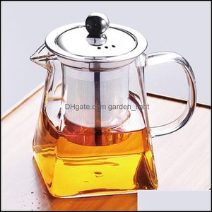 Kaffetet set Clear Borosilicate Glass Teapot med rostfritt st￥l Infuser -siltransparent Elegant Cup Pot 304 S2 Drop Deli DH1B0