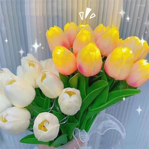 Strings 10/15 LED Simulation Tulips Fairy Light Battery Tulip Flower Home Vase Filler Branch For Christmas Party Decor