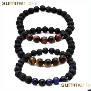 Bracciale con perline naturali delicate in pietra lavica nera con perline per amante 8 mm misura regolabile gioielli fatti a mano regalo all'ingrosso Drop Deli Dhdtx