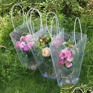 Present Wrap Trapezoidal Waterproof Transparent Bag Plastic PVC Flower Shop Packaging Party Holiday Bags LZ1731 Drop Delivery Home Gard Dhamh