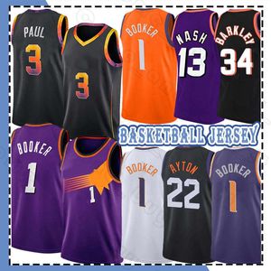 DeAndre Ayton Chris Paul Camisetas de baloncesto Devin Booker 22 1 3 Retro Charles Barkley Steve Nash 2023 Camiseta de la ciudad Negro Edición blanca Jerseys 13 34