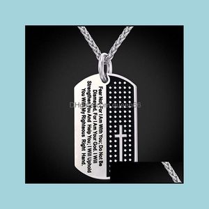 Pendant Necklaces Collares Bible Cross Men Necklace Military Dog Tag 316L Stainless Steel Jewelry Religious Verse Drop Delivery Penda Dhofq