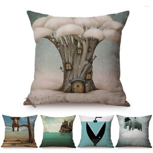 Travesseiro nórdico surrealismo animal fantasia engraçada elefante nadador tampa de linho de linho de algodão decoração de sofá cojines