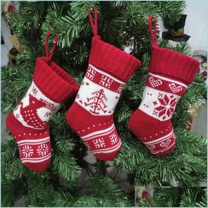 Christmas Decorations Knitting Socks 9 Inch Yarn Knitted Gift Bag Xmas Festival Indoor Household Hanging Ornament Kids Candy Sock Dr Dhuj0