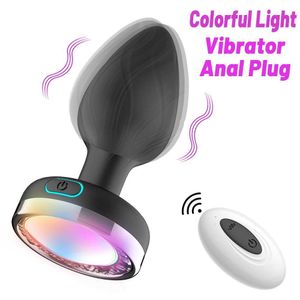 Giocattoli anali 10 Frequenza Butt Plug Vibratore leggero colorato Massaggio alla prostata Giocattolo del sesso Donna Uomo Gay Adulto Telecomando senza fili 230113