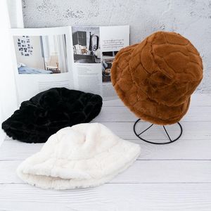 Wide Brim Hats Women Faux Fur Bucket Hat 2023 Winter Thicker Warm Basin Soft Plush Fisherman Cap Fashion Female Sun Panama